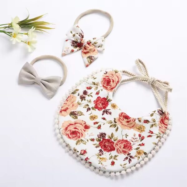 Baby Bib Headband Suit Vintage Newborn Baby Girl Gift Suit-4